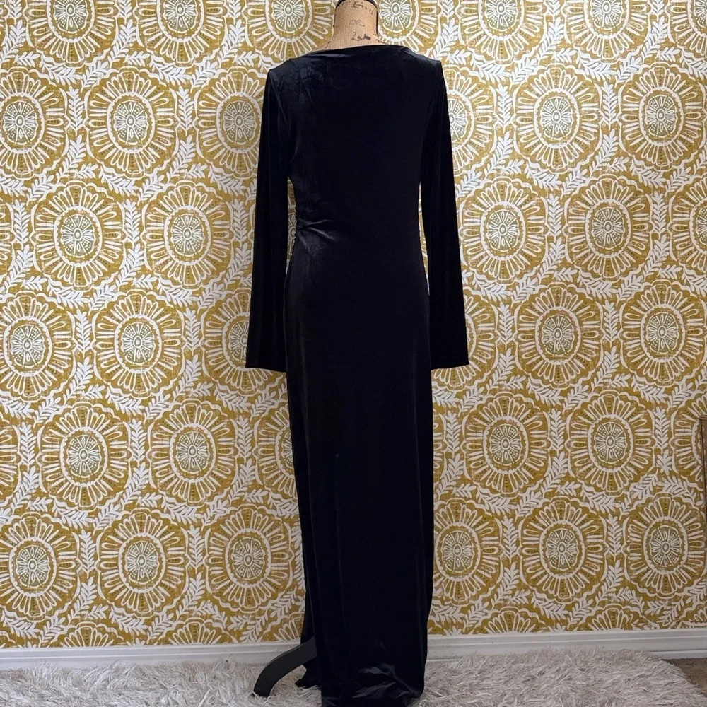 NWT BHLDN Eloise Boat Neck Stretch Side Slit Velvet Maxi Dress in Black Sz M - Picture 8 of 11